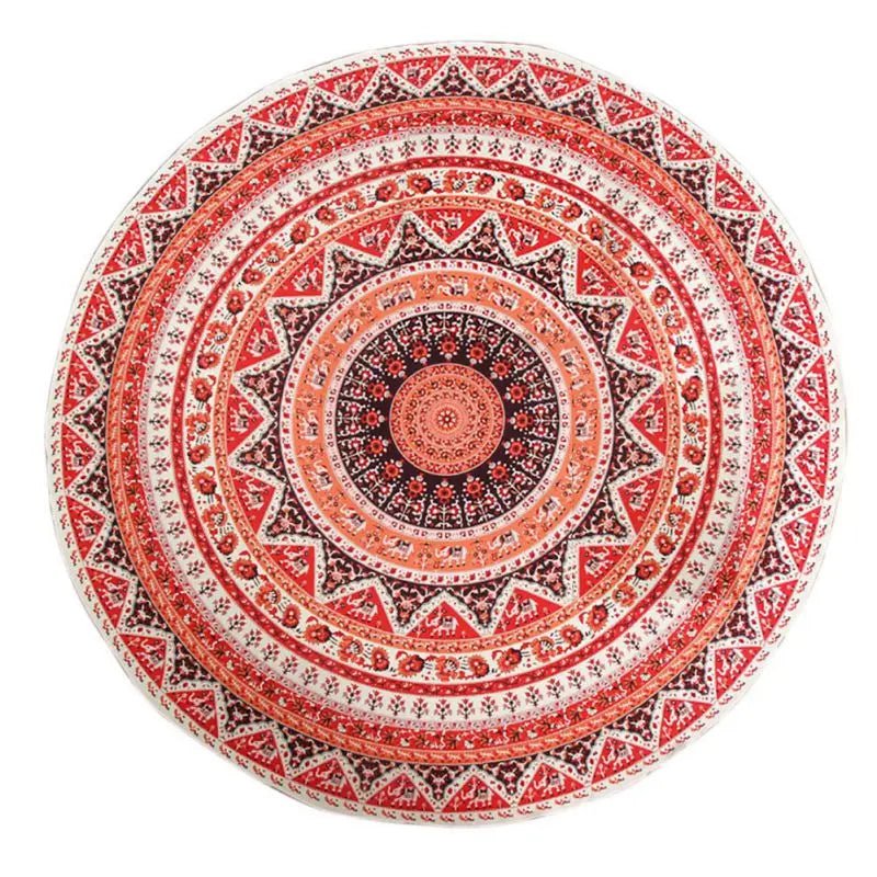 Boho Circular Mandala Area Rug for Living Room-Washable Rug