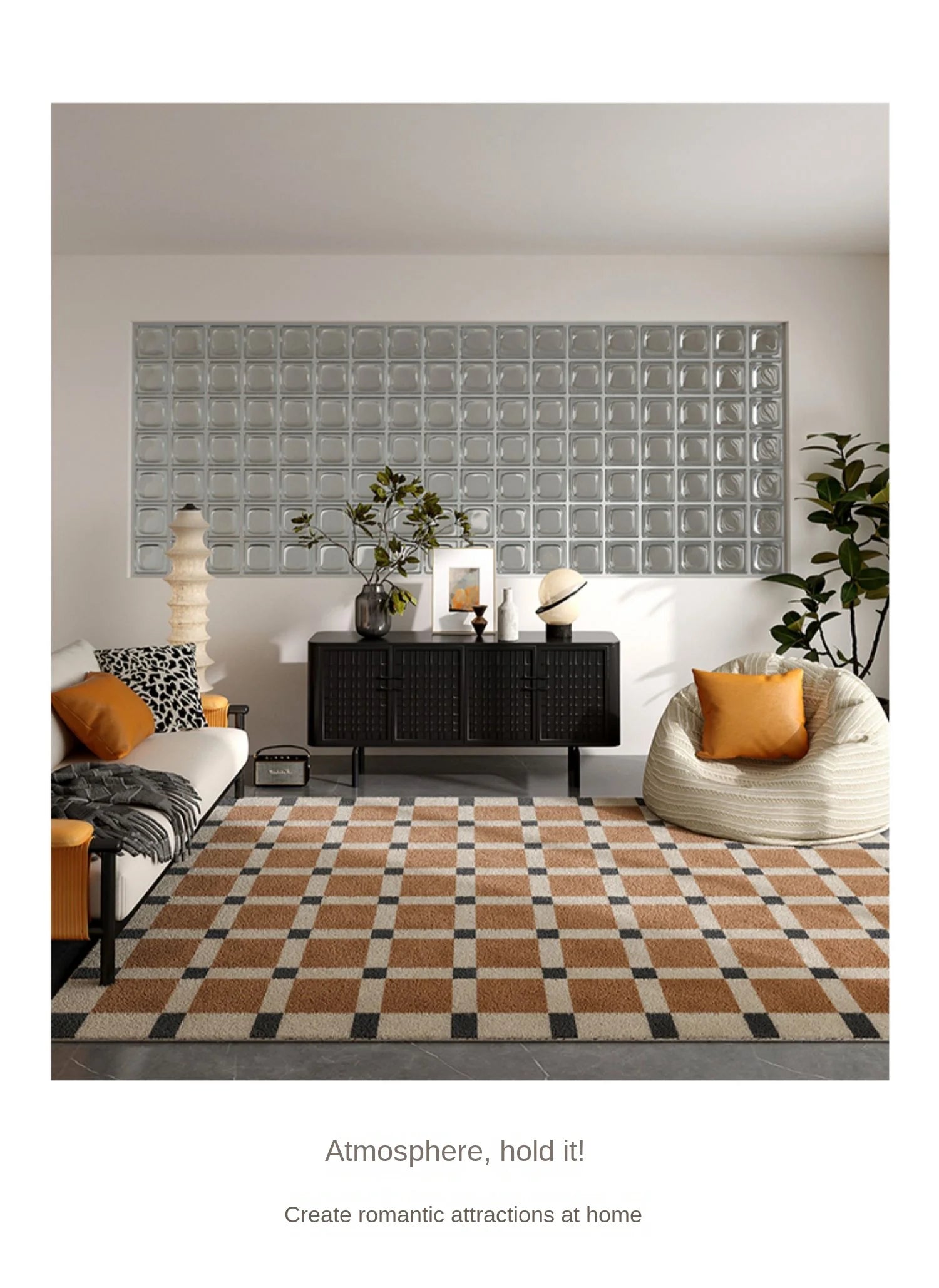 Retro Plaid Living Room Nordic Style Geometric Rug