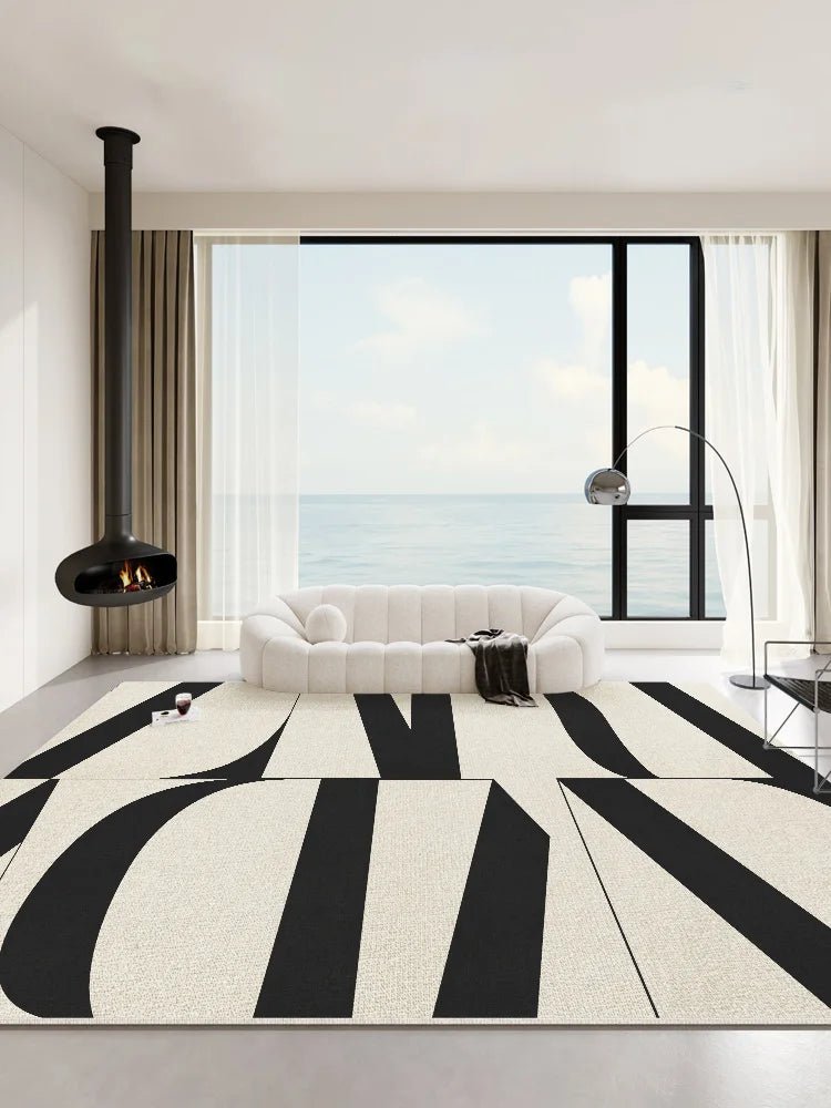 Modern Minimalist Black White Living Room Large Area rug