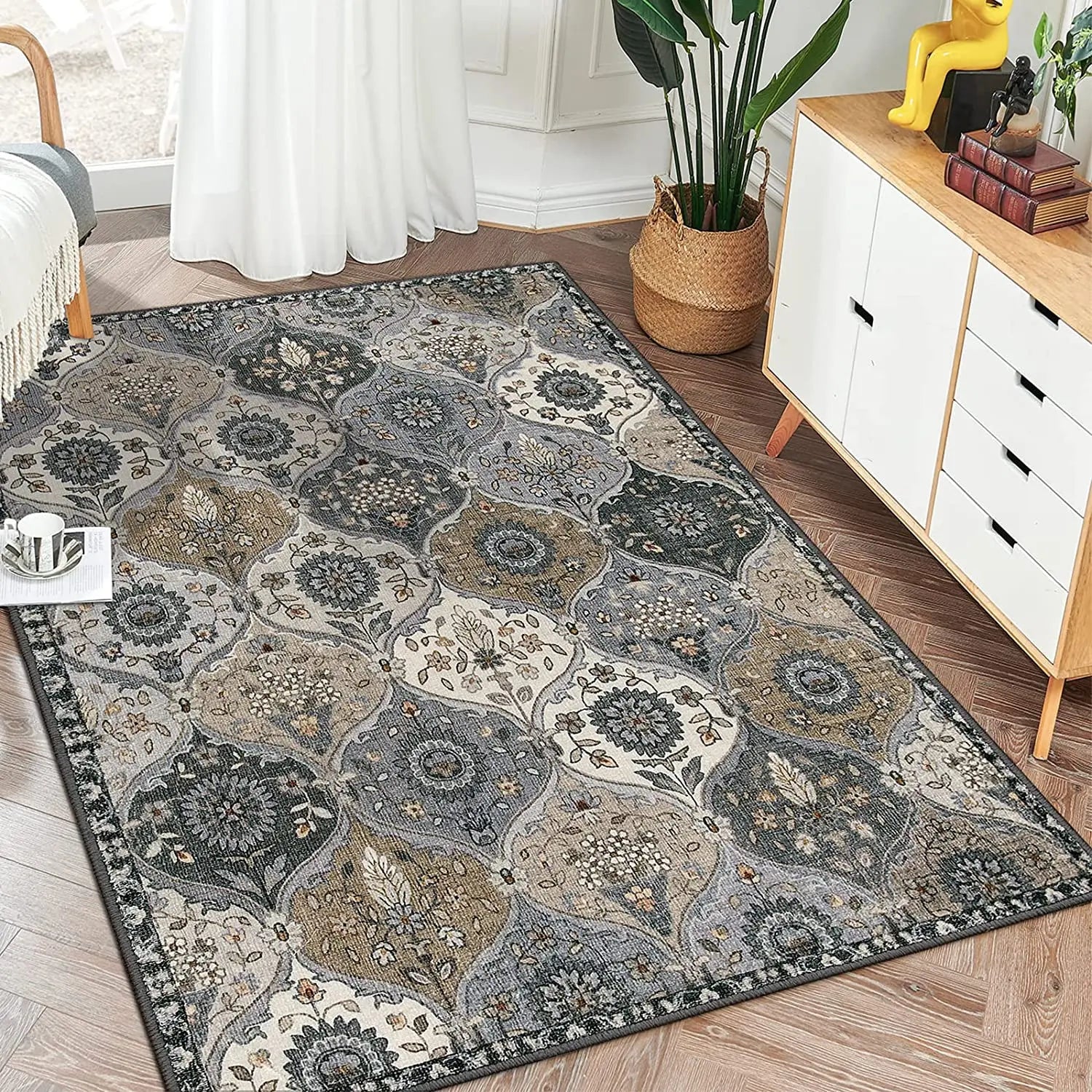 Moroccan Trellis Vintage Bedroom Anti-Slip Floor Mats - Waterproof Rugs