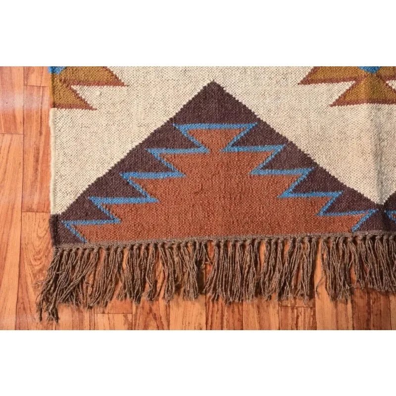 Kilim Rugs Natural Handwoven Wool Jute Rug - Rectangle Tibetan Design