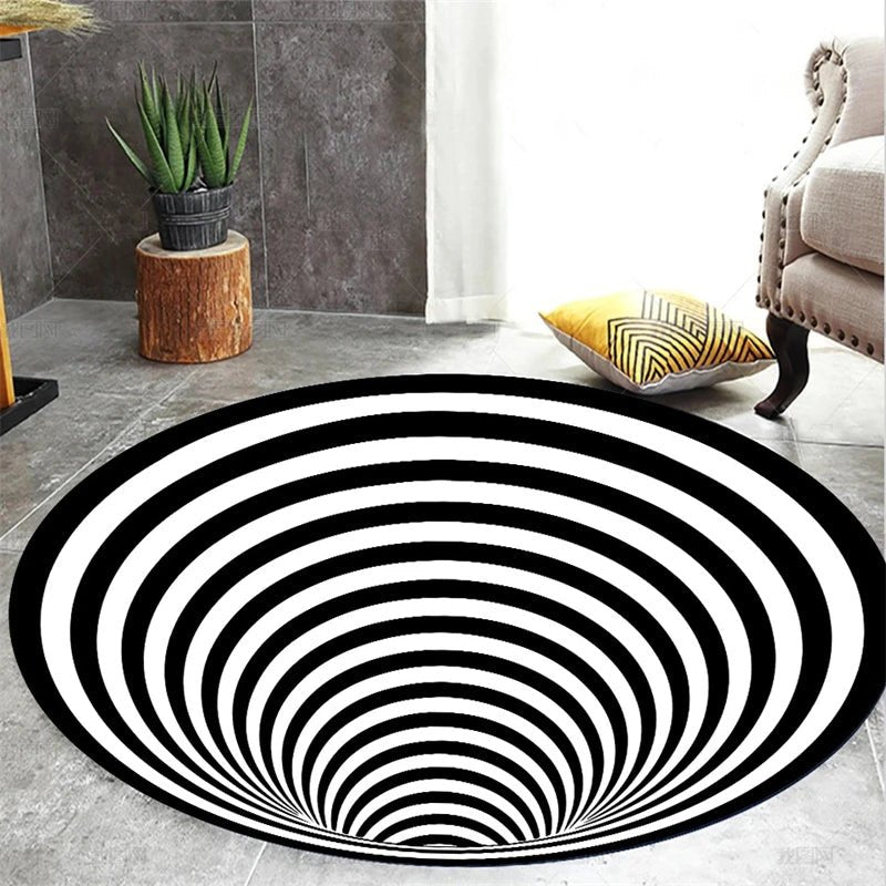 Modern Black Hole Print Pattern Round Rug - Geometric Home Decor