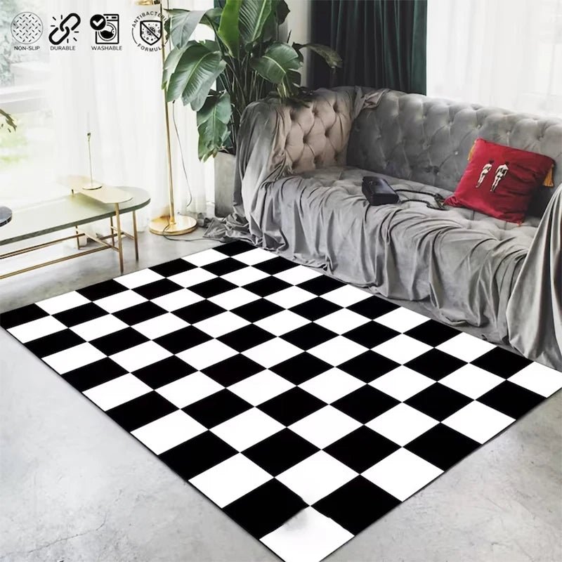 Popular Black & White Checkered Moroccan Non-slip Carpet