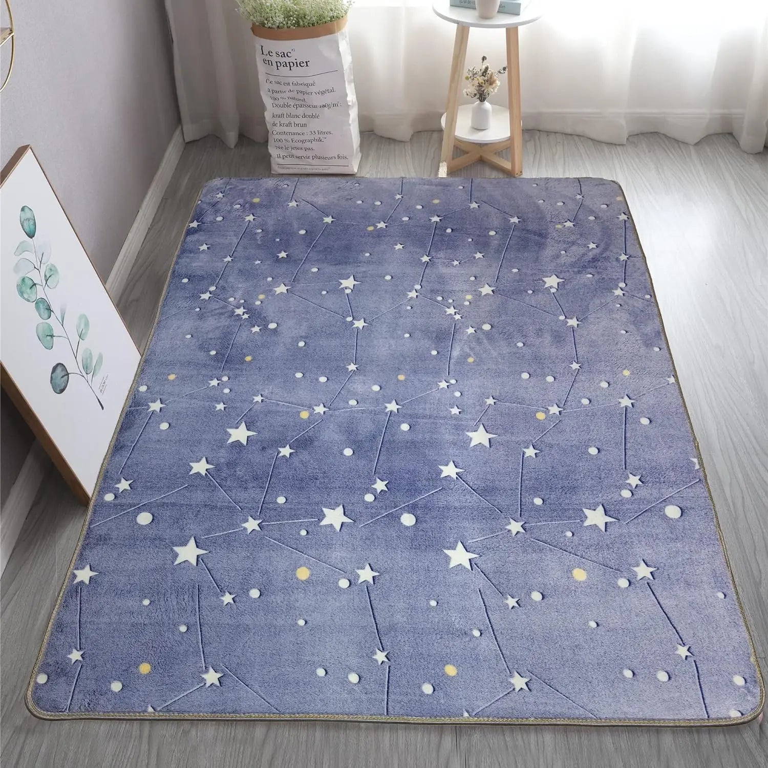 Luminous Area Rug Glow in The Dark Unique Soft Washable Modern Indoor Rugs for Kids Anti-Slip Bedroom Living Room Carpets Rugs