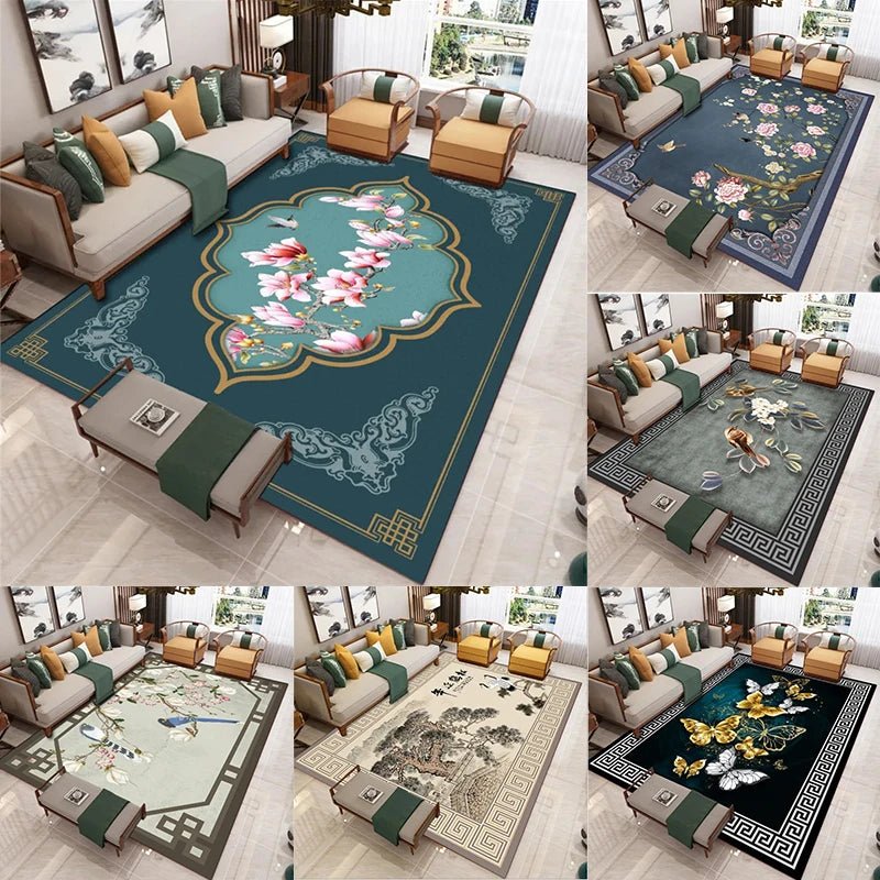 Retro Chinese Style Carpet for Living Room - Modern Rectangle