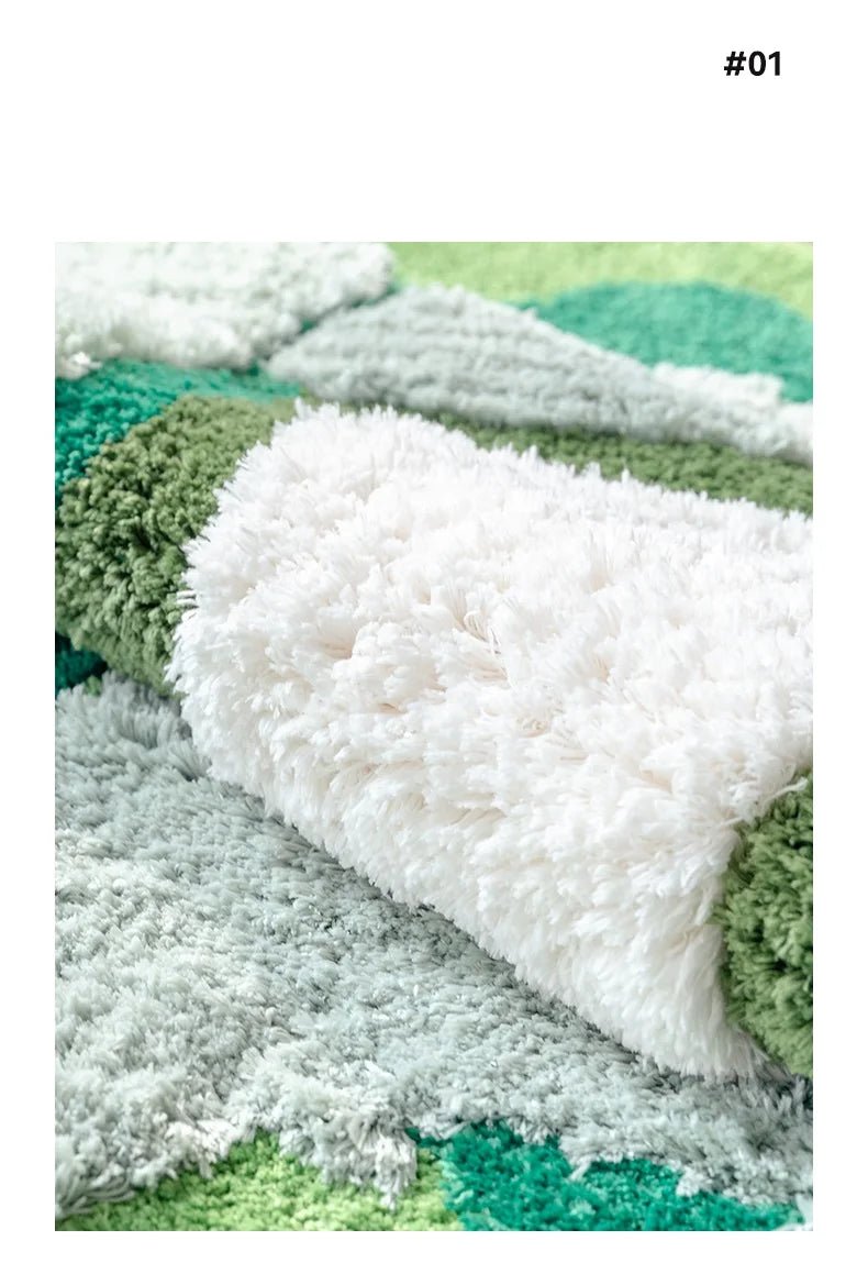 Tufted Green Irregular sized Aesthetic Thick Bedroom Rug