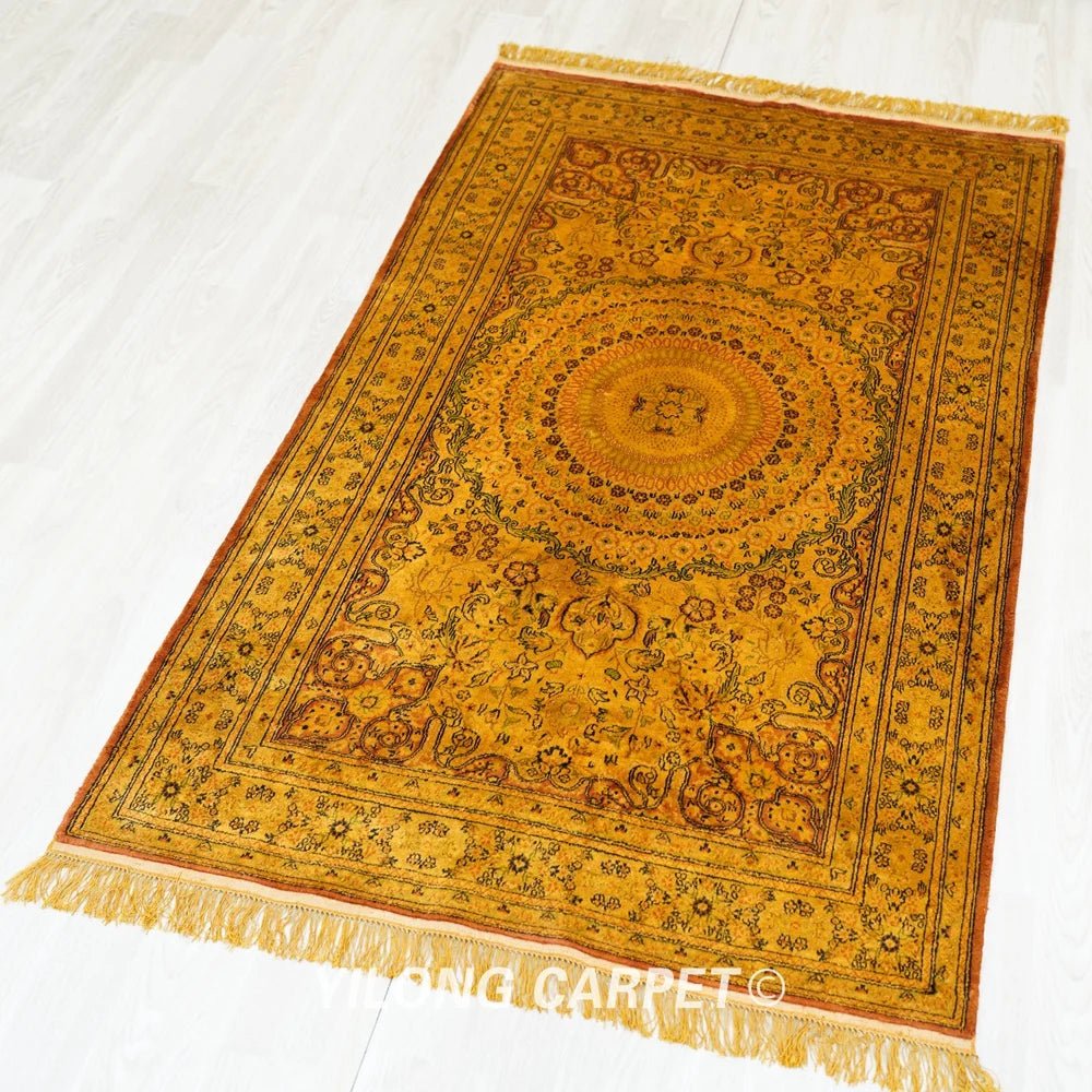 Handwoven Silk Carpet Home Decor Gold Traditional Area Rug - Premium Silk