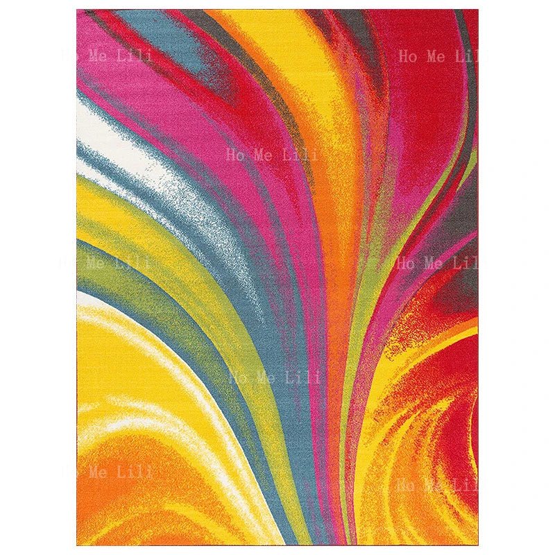 Contemporary Colorful Bright Waves Non Slip Flannel Modern Multi Color Rugs