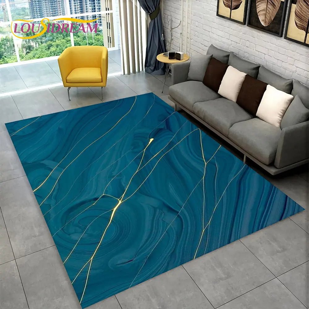 3D Nordic Black Golden Colour Marble Geometric Area Rug