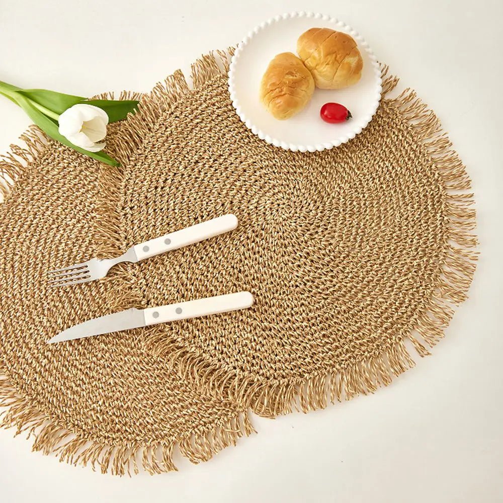 Bohemian Woven Paper Placemat With Tassels -Home Decoratio