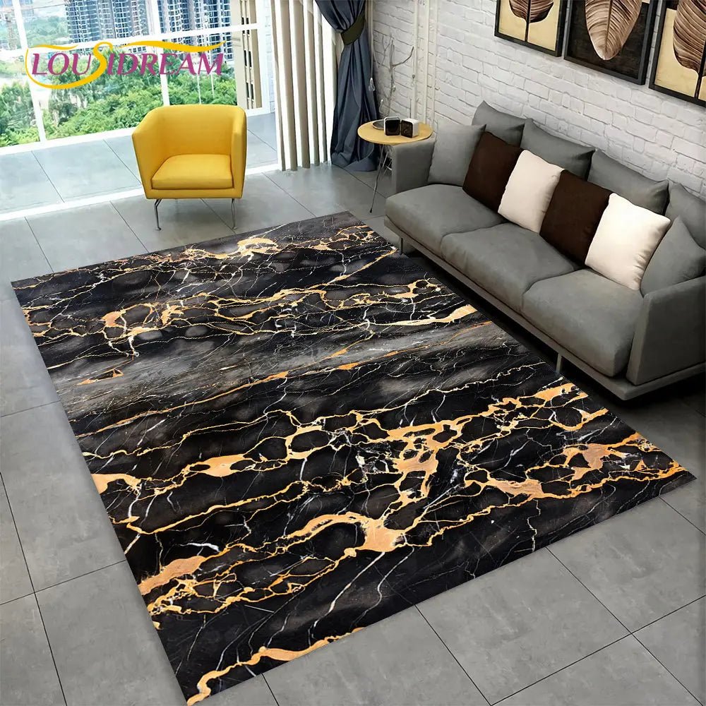 3D Nordic Black Golden Colour Marble Geometric Area Rug