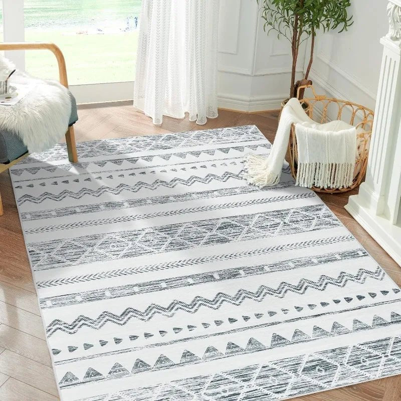 Entryway Rug Moroccan Rug Black Grey Thin Rug Modern Geometric Accent