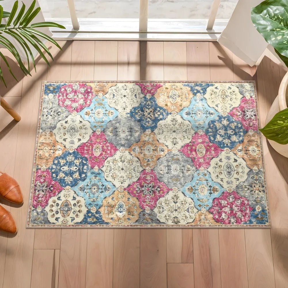 Plaid Pattern Moroccan Living Room Decorative Floor Mat - Non Slip