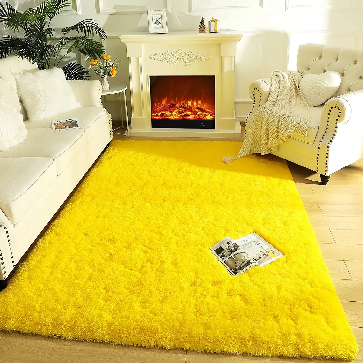 MiRcle Sweet Yellow Plush Rug for Living and Kids' Rooms