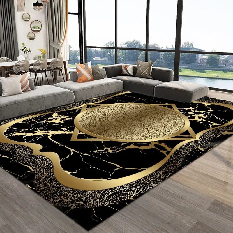 Luxury Europe Living Room Carpets Geometric Gold Rugs for Bedroom