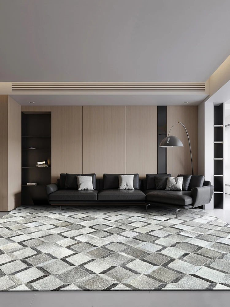 Modern Patchwork Real Cowhide Area Rug for Bedroom