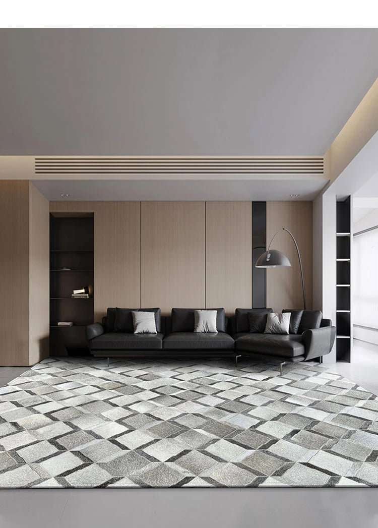 Modern Patchwork Real Cowhide Area Rug for Bedroom