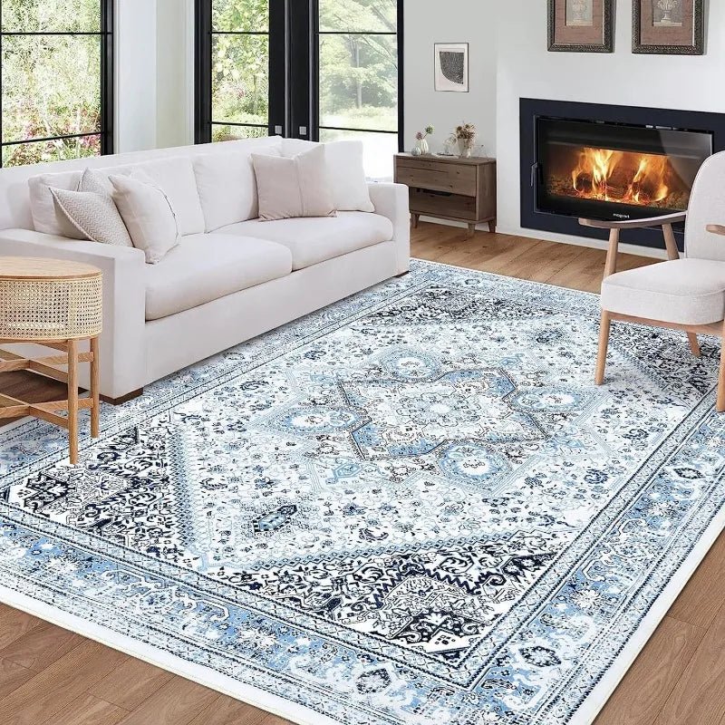 Washable Rugs Vintage Floral Rug Vintage Area Rug Blue Rug