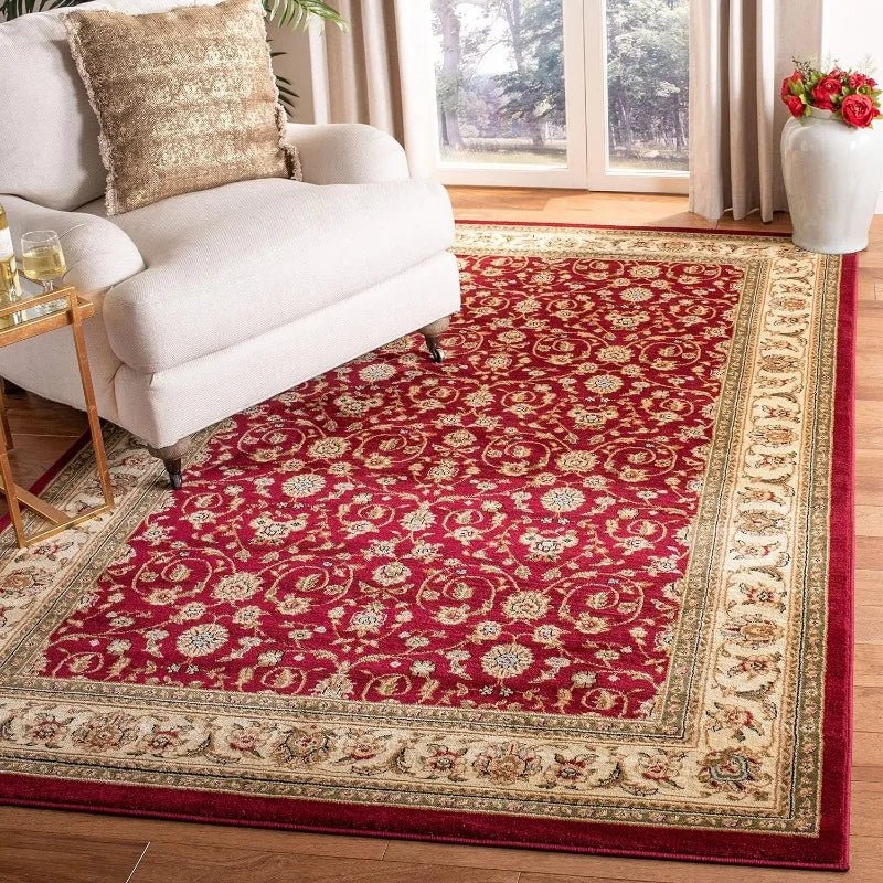 Red & Ivory Traditional Oriental Design Non-Shedding & Easy Care Living Room Rugs