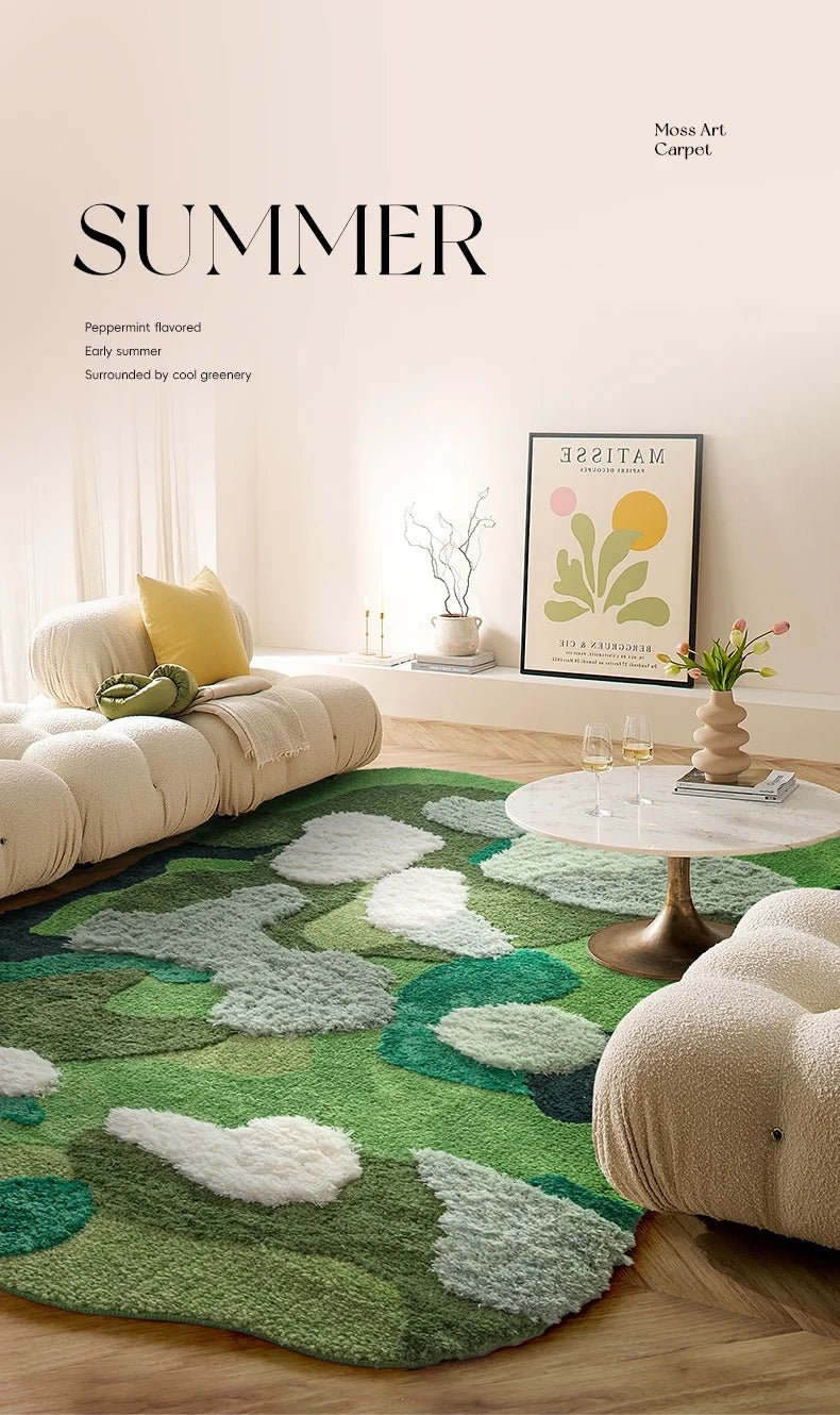 Tufted Green Irregular sized Aesthetic Thick Bedroom Rug