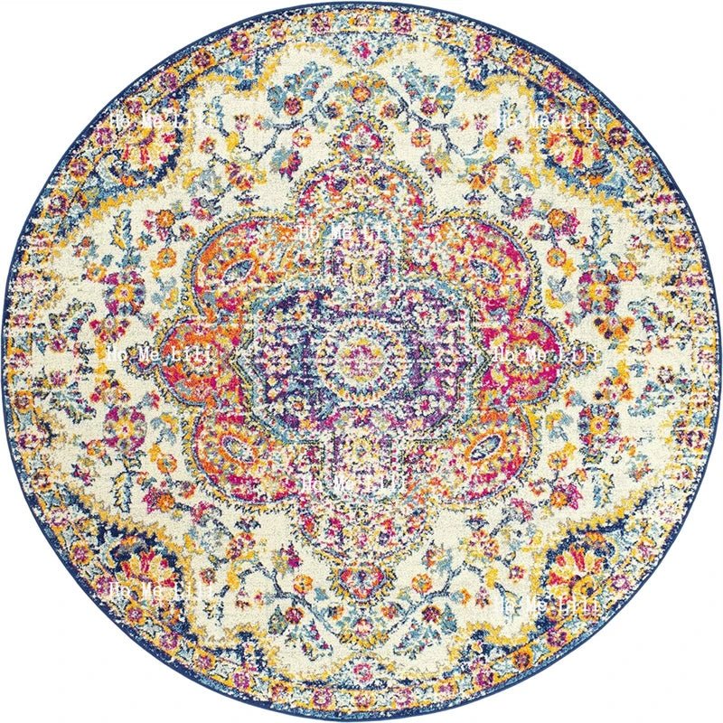 Traditional Multicoloured Boho Round Flannel Carpet For Living Room