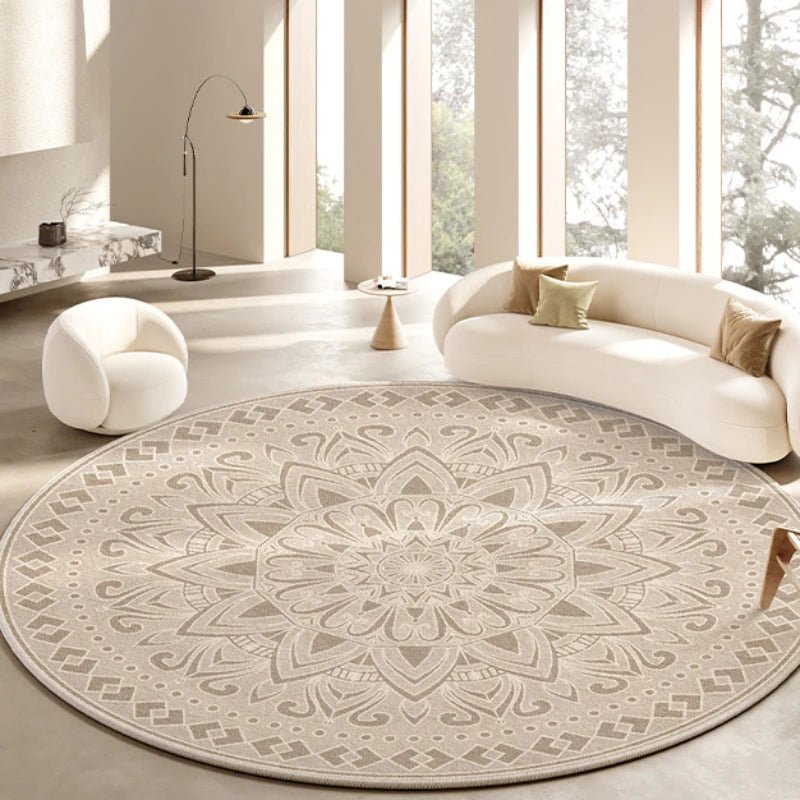 Floral Classical Cloakroom Rug - Round Shape & 100% Polyester