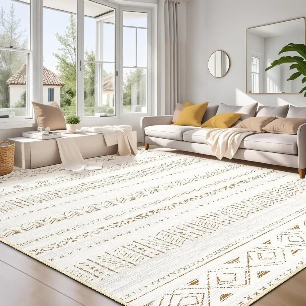 Boho Moroccan Farmhouse Rugs for Non Slip Neutral - Modern Decor