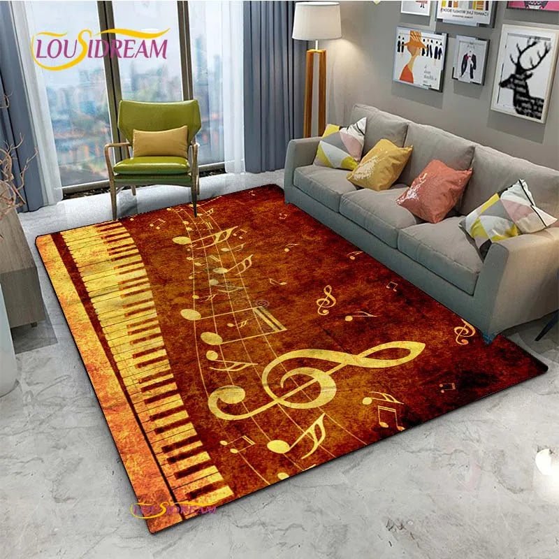 Vintage Black Music Notes Vinyl Carpet for Multi Use