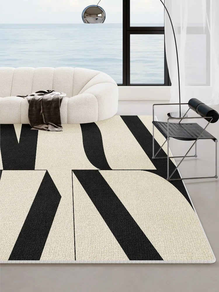 Modern Minimalist Black White Living Room Large Area rug