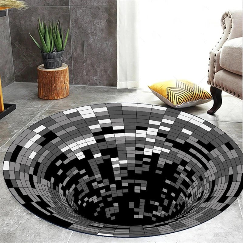 Modern Black Hole Print Pattern Round Rug - Geometric Home Decor