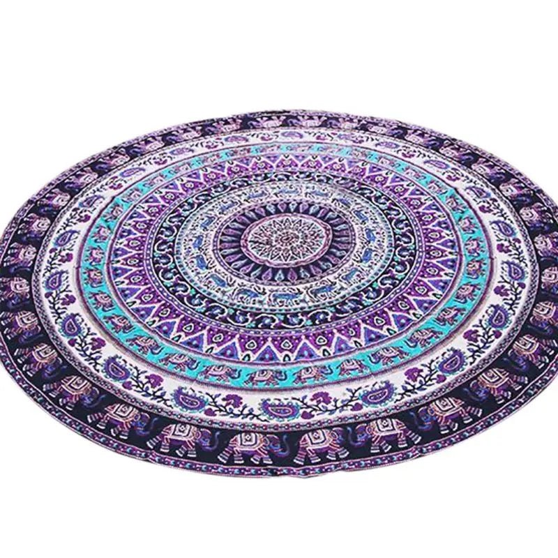 Boho Circular Mandala Area Rug for Living Room-Washable Rug