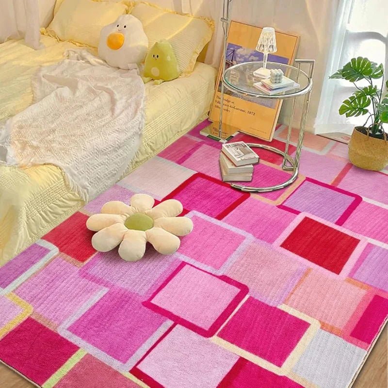 Multicolored Checkerboard Rug Retro Funky Rugs for Living Dining Room