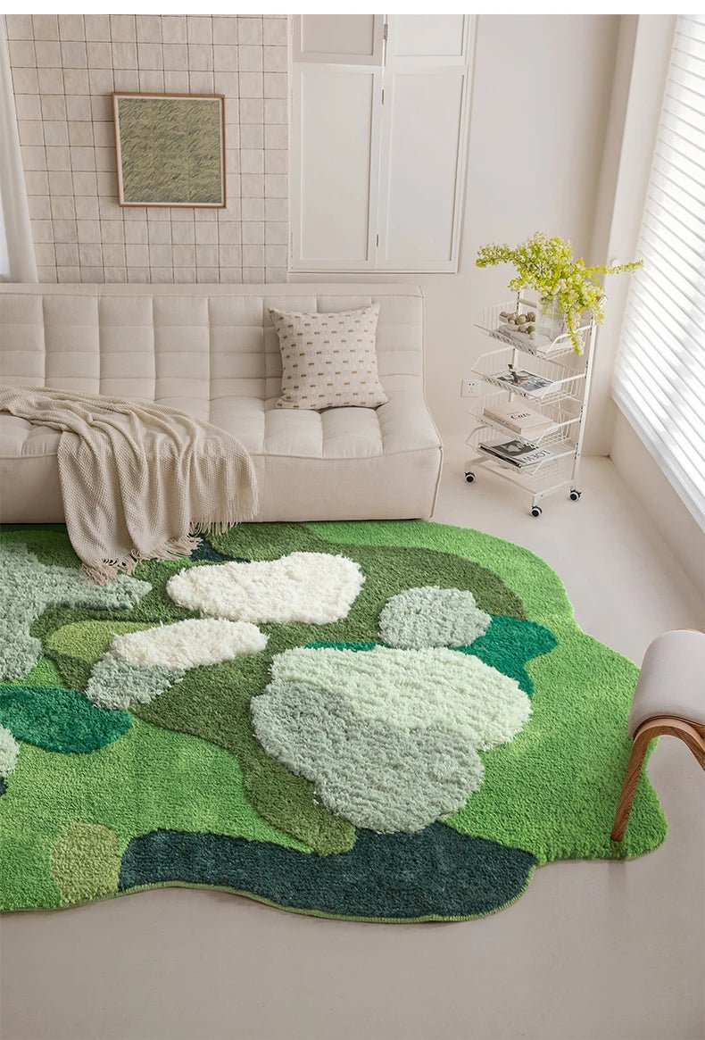 Tufted Green Irregular sized Aesthetic Thick Bedroom Rug