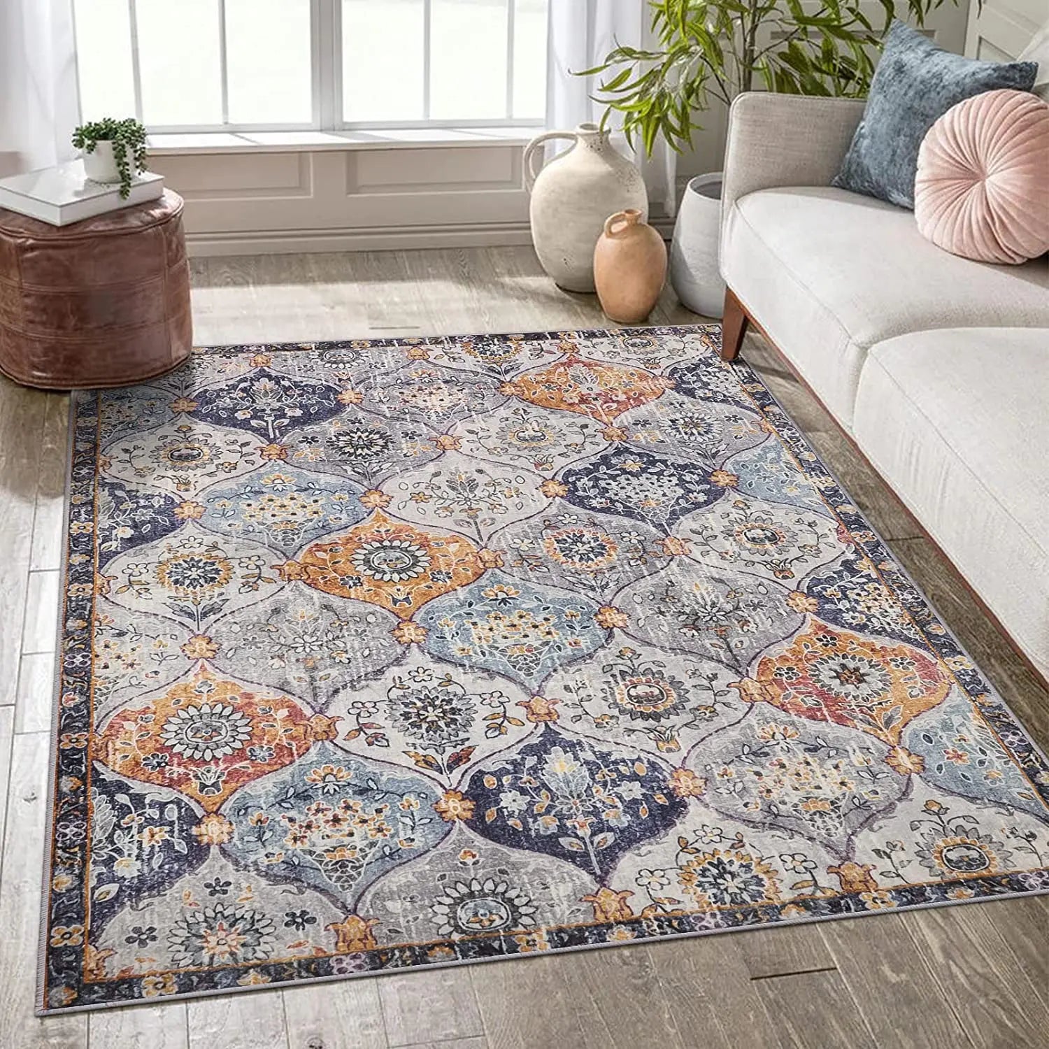 Moroccan Trellis Vintage Bedroom Anti-Slip Floor Mats - Waterproof Rugs