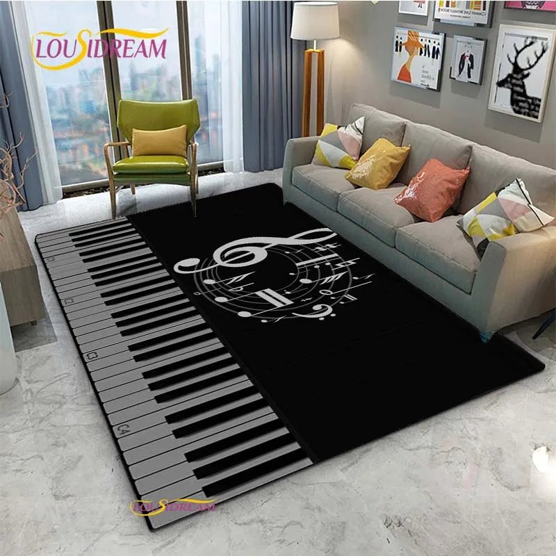 Vintage Black Music Notes Vinyl Carpet for Multi Use