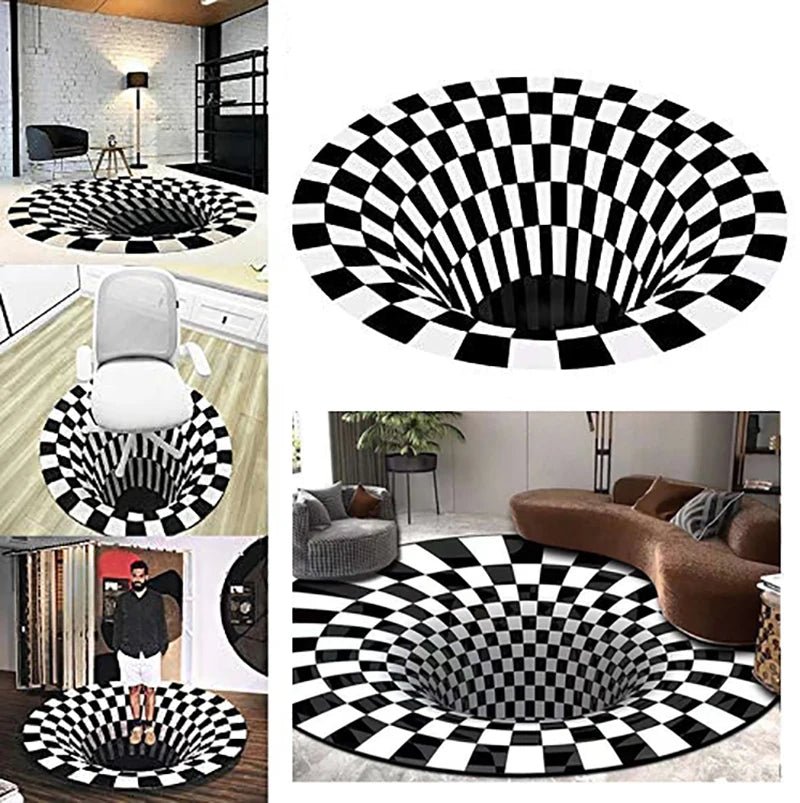 3D Black Hole type Geometric Vortex Illusion Round Carpet