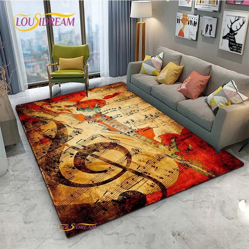 Vintage Black Music Notes Vinyl Carpet for Multi Use