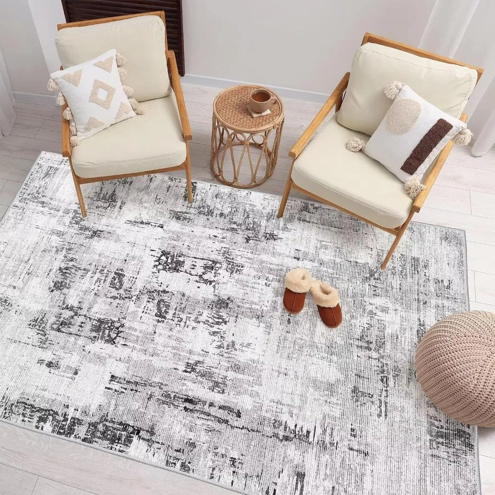 Washable Abstract Area Rug - Contemporary Style for Living Room