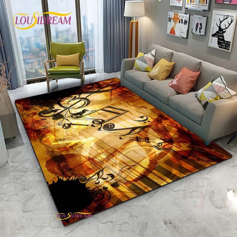 Vintage Black Music Notes Vinyl Carpet for Multi Use