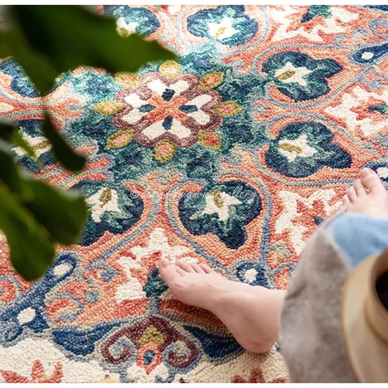 Moroccan Geometric Wool Round Rug for Living Room