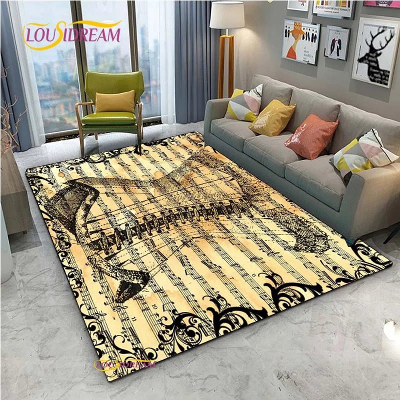 Vintage Black Music Notes Vinyl Carpet for Multi Use