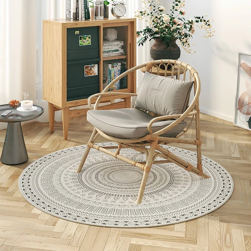 Morocco Round Lounge Chair Area Rug - Soft Non-Slip Light Color