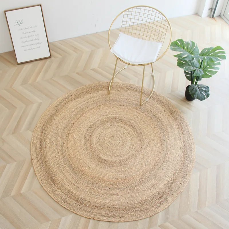 Japan Style Rattan Round Carpets For Living Room - Hand Woven Slip Mats