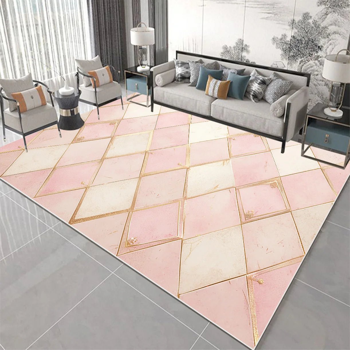 Modern Geometric Large Living Room Carpet Girl Pink Style Rugs