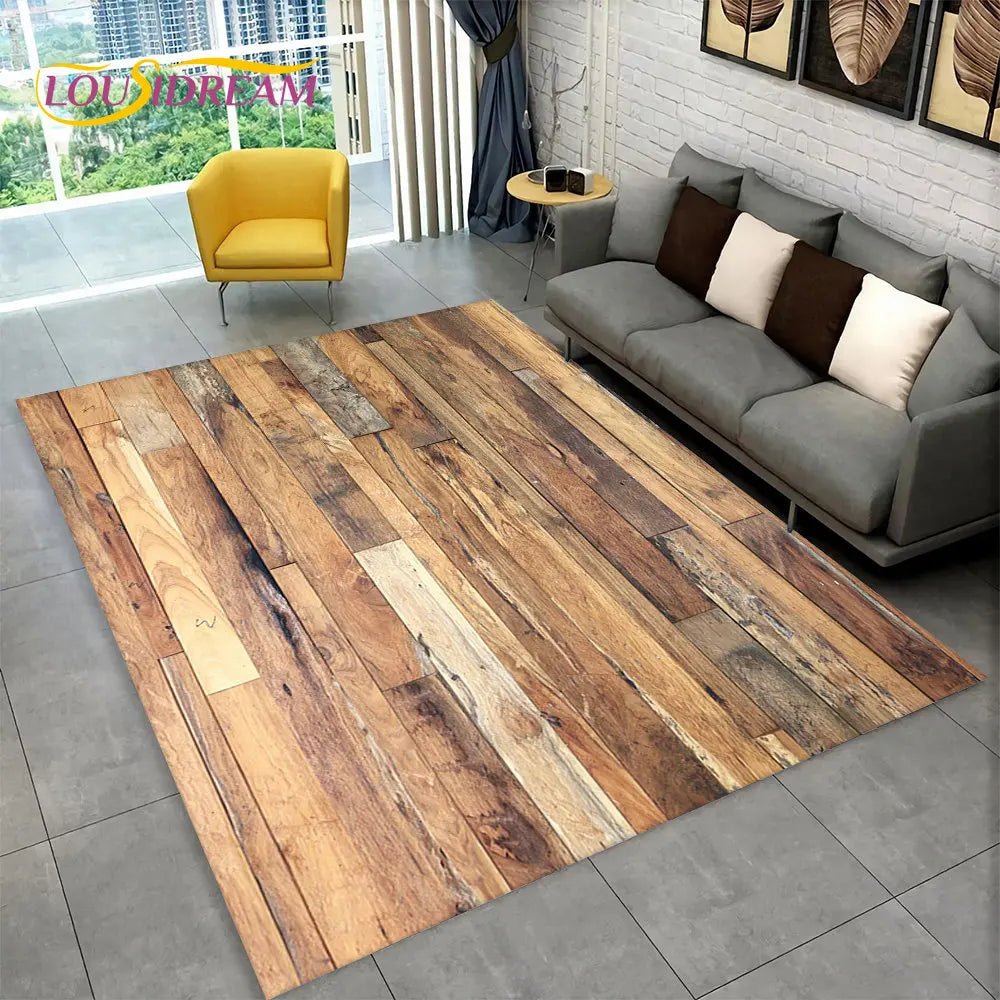 3D wood Grain Retro Non-Slip Area Rug for Living Room