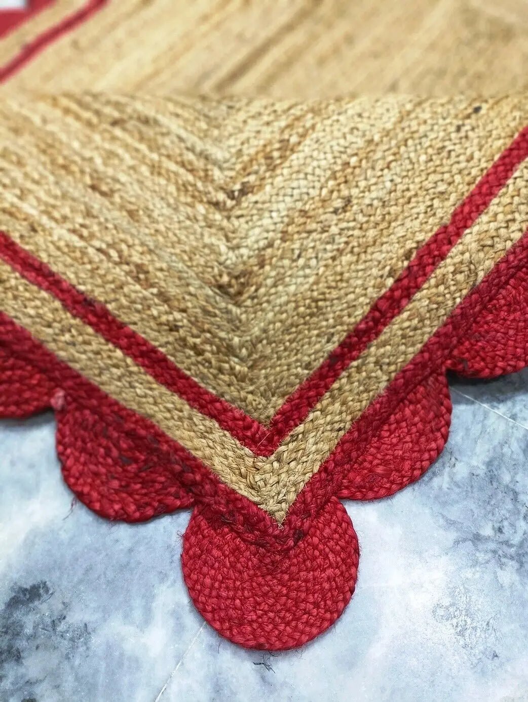 Scallop Jute Rug Rectangular Hand Braided Area Rug