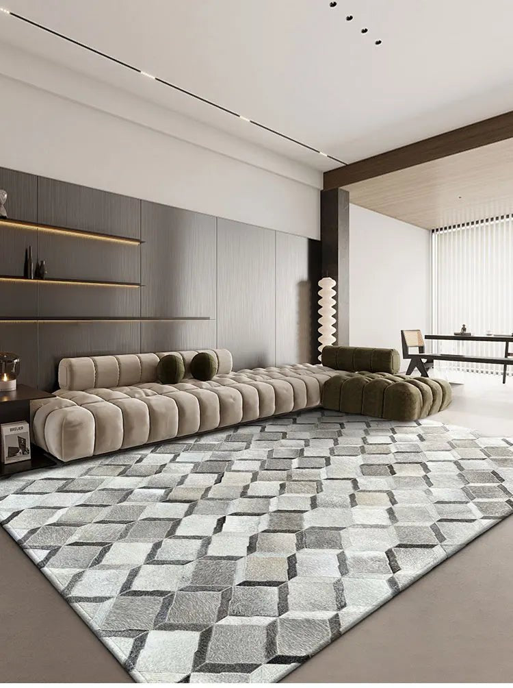 Modern Patchwork Real Cowhide Area Rug for Bedroom