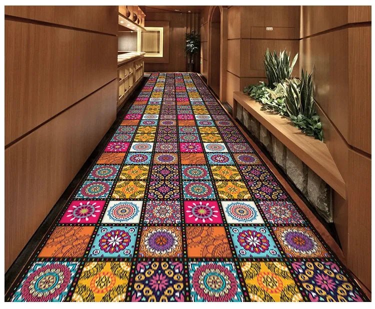 Bohemian Style Hallway Long Rugs for Hotel Corridor Wedding Area