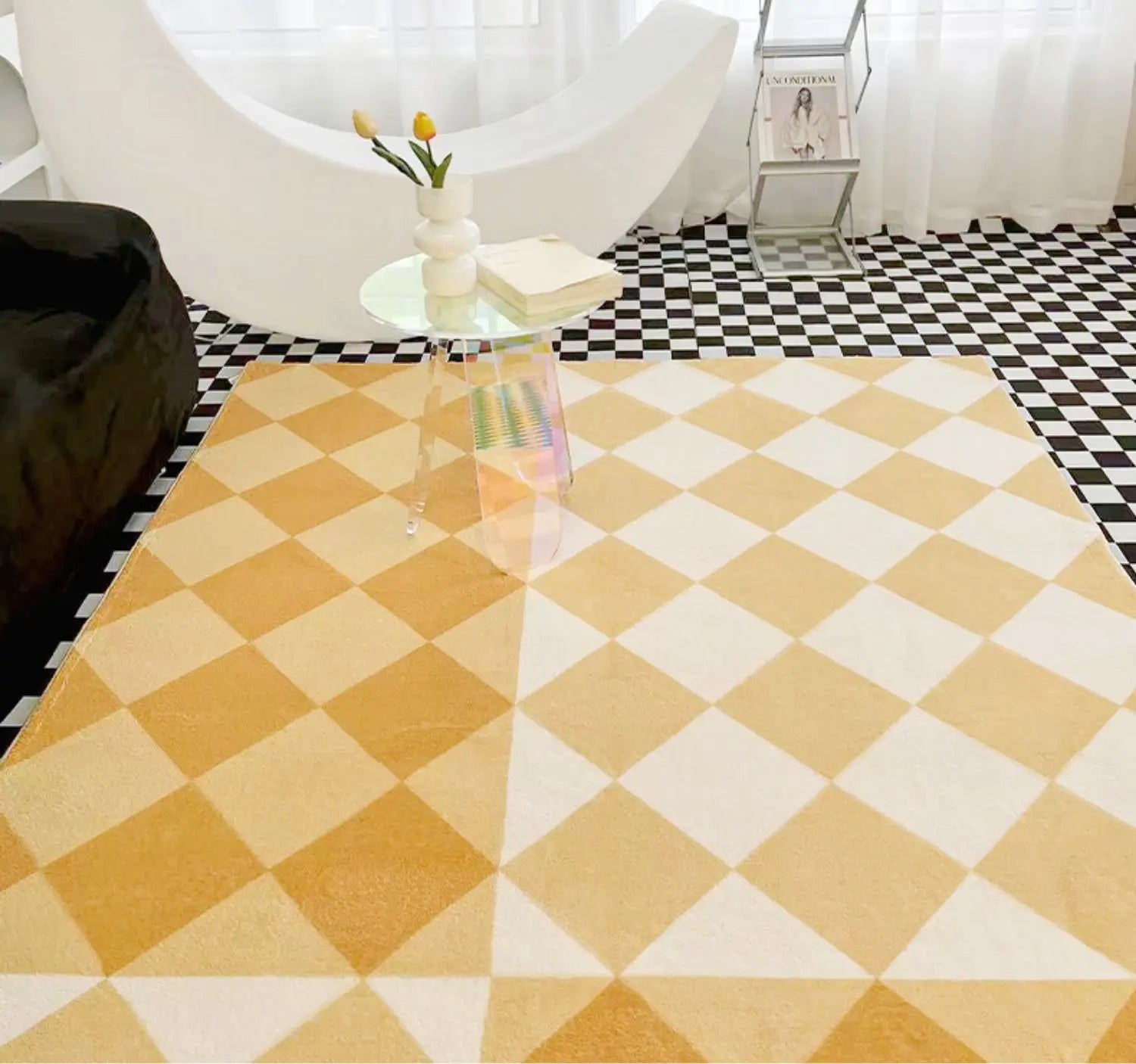 Classic Fashion Checkerboard Easy Care Living Room Rug