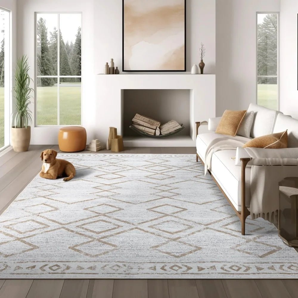 Stain Resistant Moroccan Faux Wool Living Room Rug